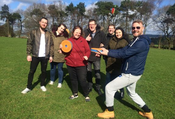 group of people ready to play a game of skybow