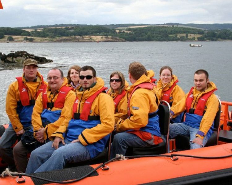 passengers sat on a boat ready for a high speed boat trip from south queensferry in scotland