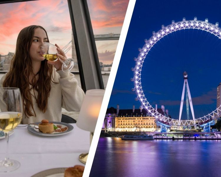 Split Photo Showing the Dinner River Cruise the London Eye