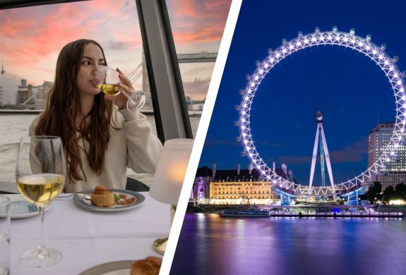 Split Photo Showing the Dinner River Cruise the London Eye