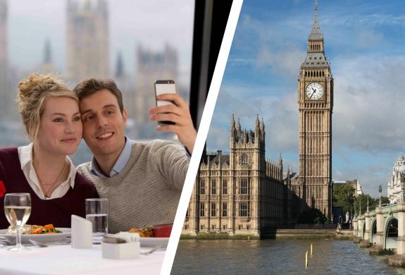 Split Photo Showing the Lunch River Cruise Big Ben Overlooking the Thames