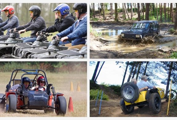 A split photo showing Quad Biking 4 X4 Off Roading Apache Rally Car and Sporting Trail Car on the Multi Action Experience Full Day