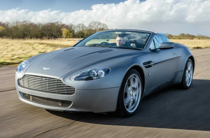 aston martin v8 vantage on a race track as part of a movie cars driving experience day