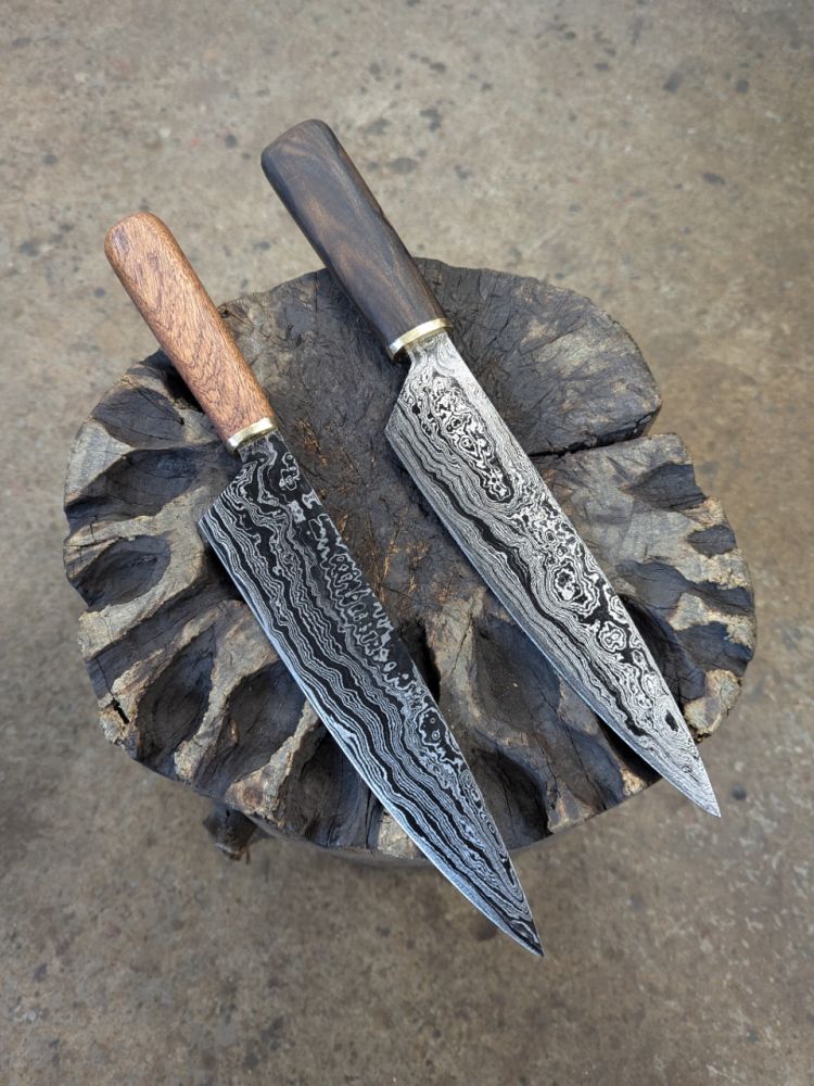 Damascus knives with wooden handle