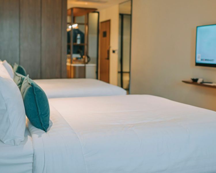 Hotel room with twin beds