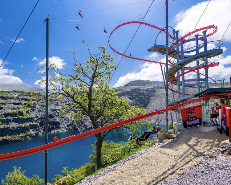 the zip world aero explorer zip-coaster overlooking the quarry and lake