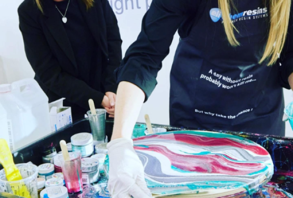 women at resin art workshop