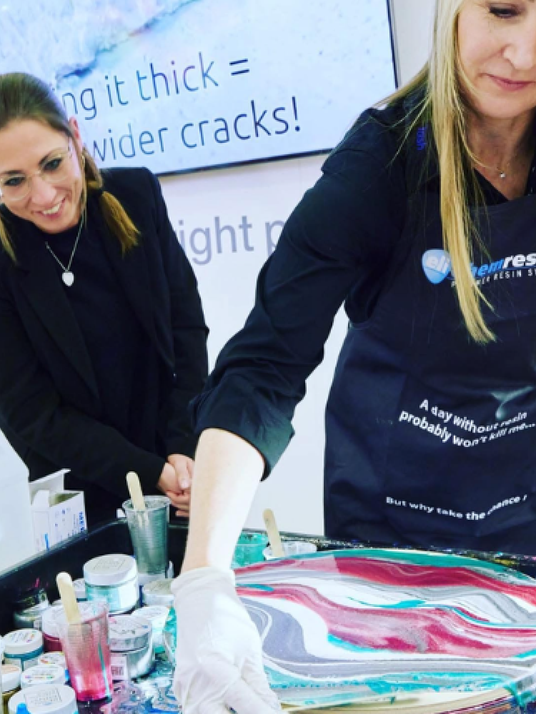 women at resin art workshop