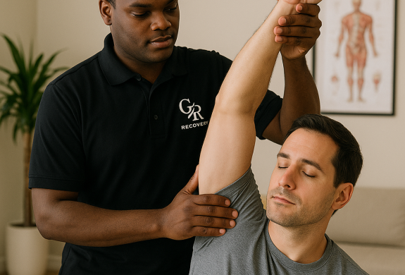 man having a muscle recovery arm massage