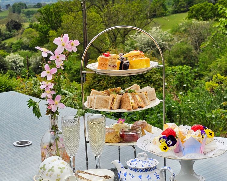 afternoon tea at woodland glamping stay in ludlow