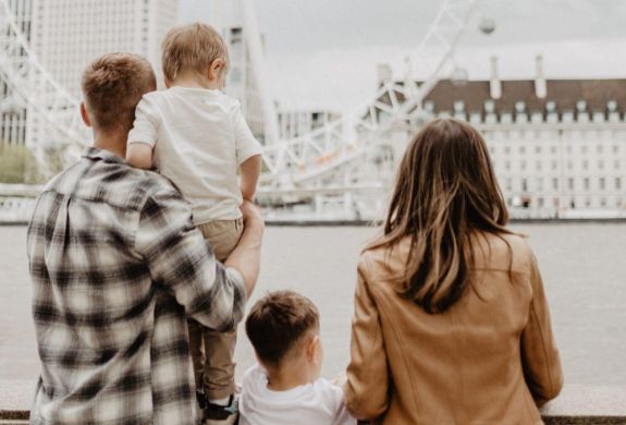 Family looking at london eye