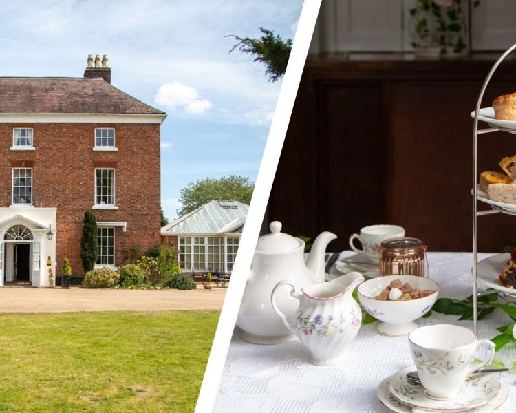 Split photo of shropshire hotel and afternoon tea