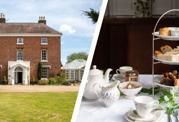 Split photo of shropshire hotel and afternoon tea