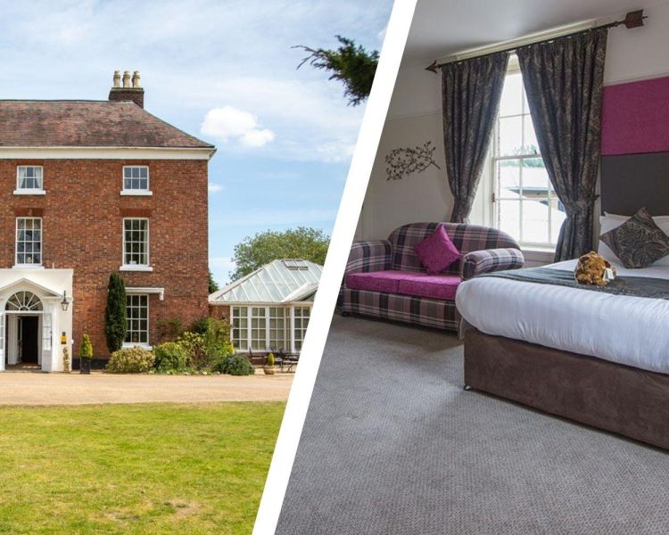 Split photo of front of shropshire hotel and large double room