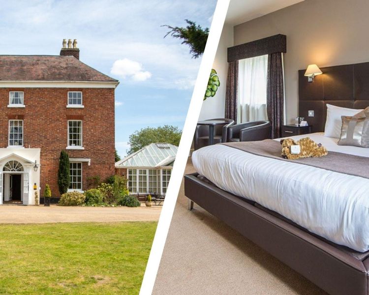 Split photo of front of shropshire hotel and double room