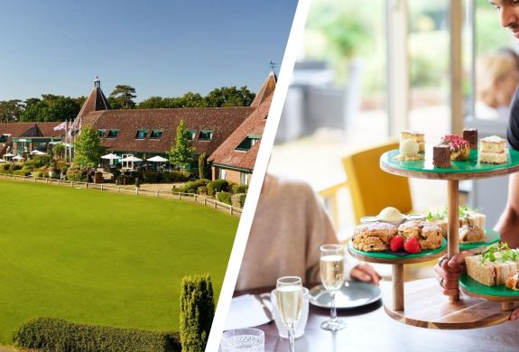 Split photo of a golf hotel in suffolk and afternoon tea
