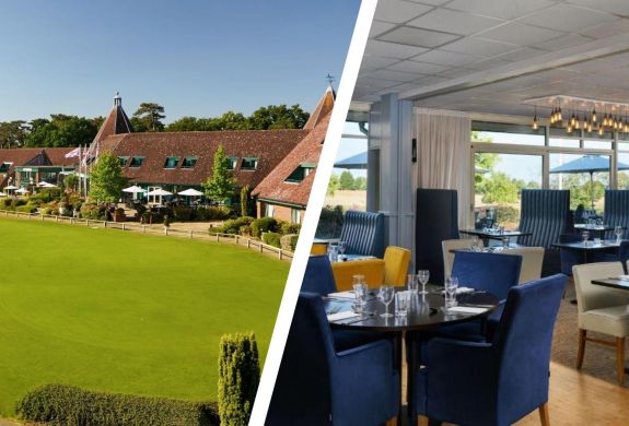 Split photo of a hotel golf and spa and its restaurant area in suffolk