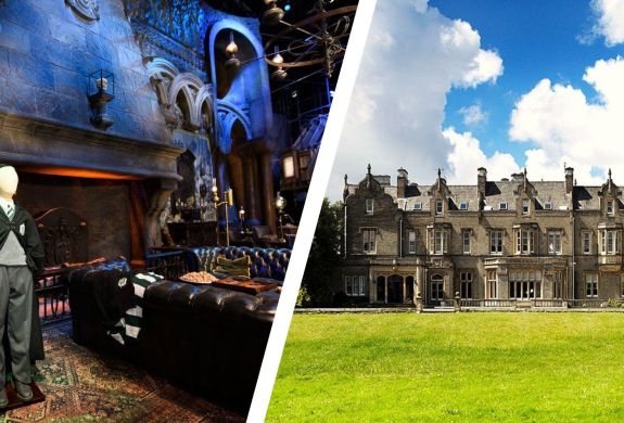 Split photo of warner bros studio tour london and shendish manor hotel