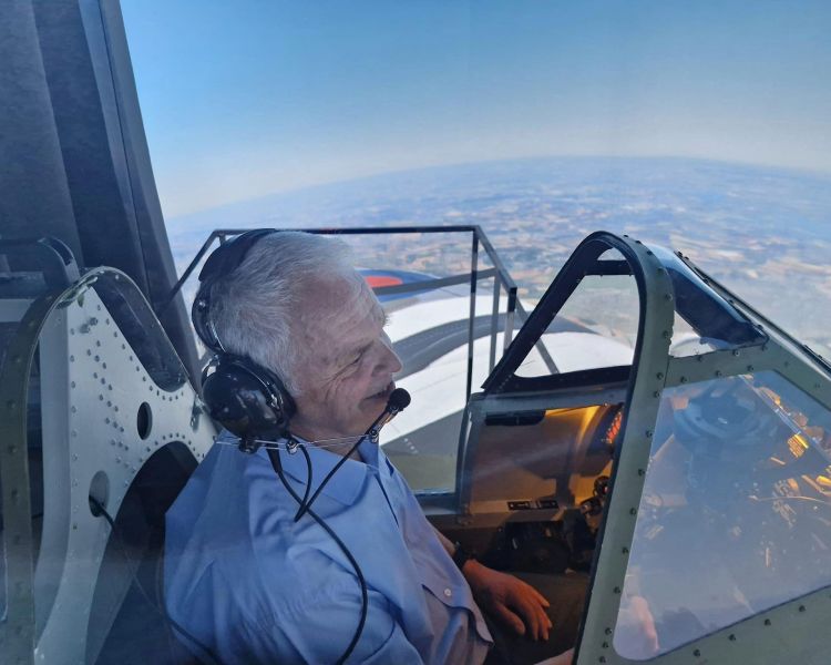 Man in spitfire flight simulator