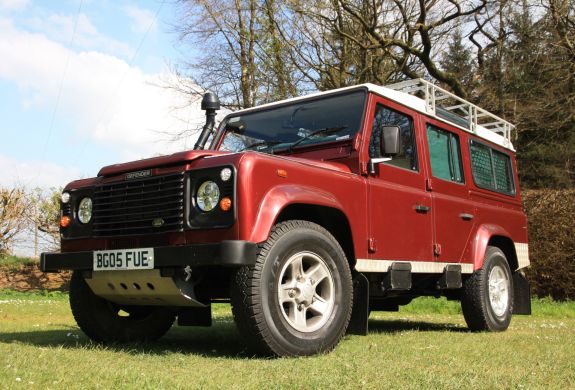 Cherry belle land rover defender from the front