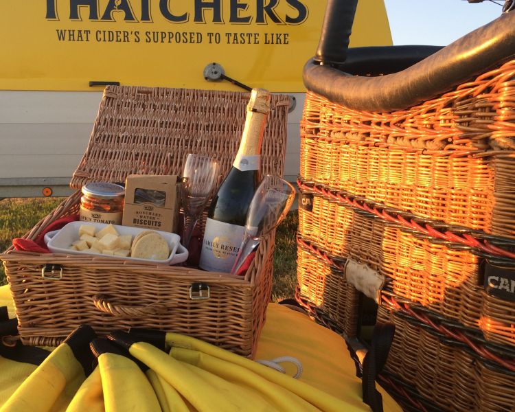 Wine and cheese hamper with balloon basket