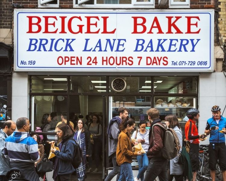 the front of beigel bake on a london street art and food taste of diversity tour