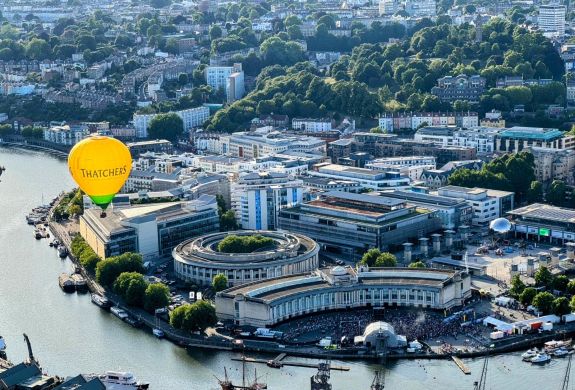 Hot air balloon flying over bristol