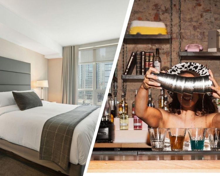 Split Photo Showing a UK City Break With Cocktail Masterclass and Three Course Meal For Two