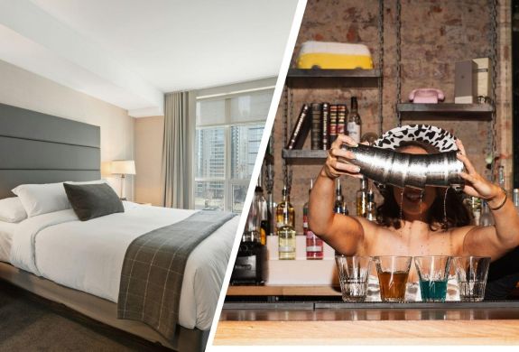 Split Photo Showing a UK City Break With Cocktail Masterclass and Three Course Meal For Two