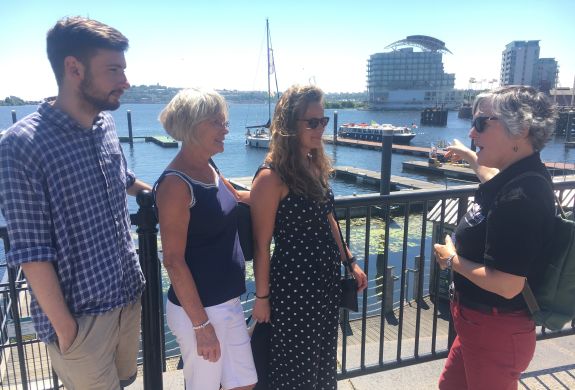 tour group by waterfront on a cardiff food tour
