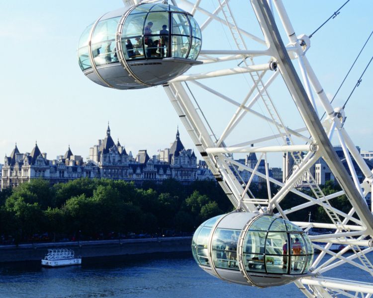 view of the pods on the london eye with london views beyond