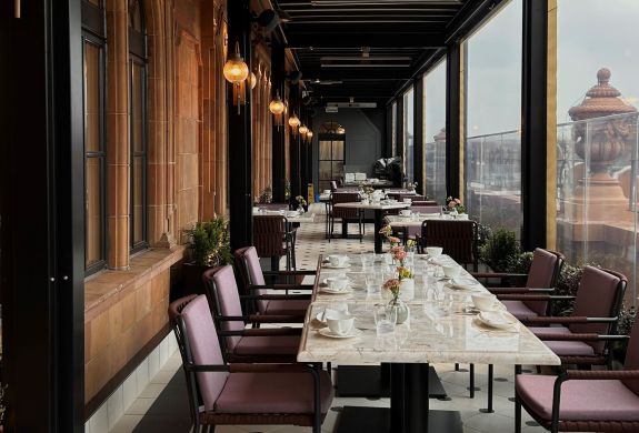 the terrace at harrods restaurant with views out over london