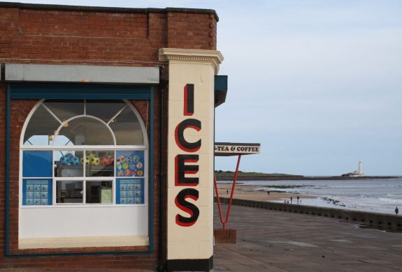 Ice cream shop by coast seen on vera tour