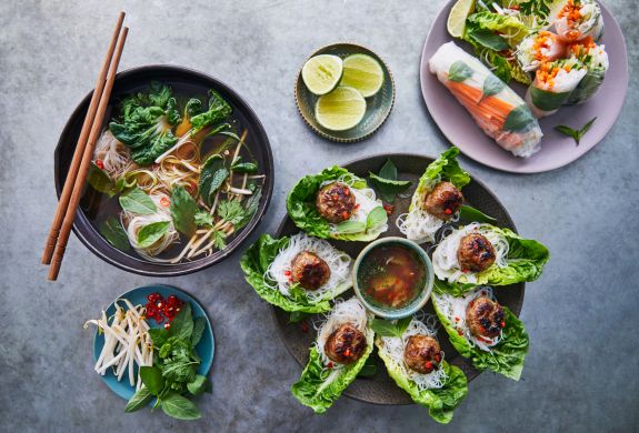 plates of vietnamese street food made at the jamie oliver cookery school in london