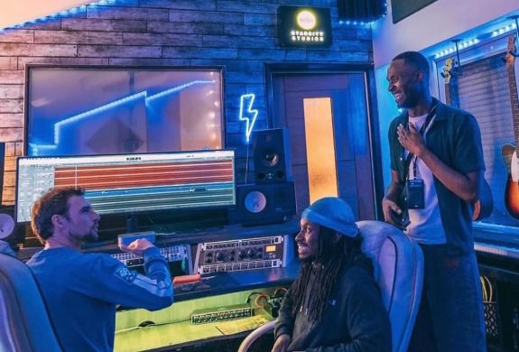Talking in recording studio