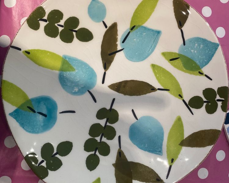 plate painted in a fruit design