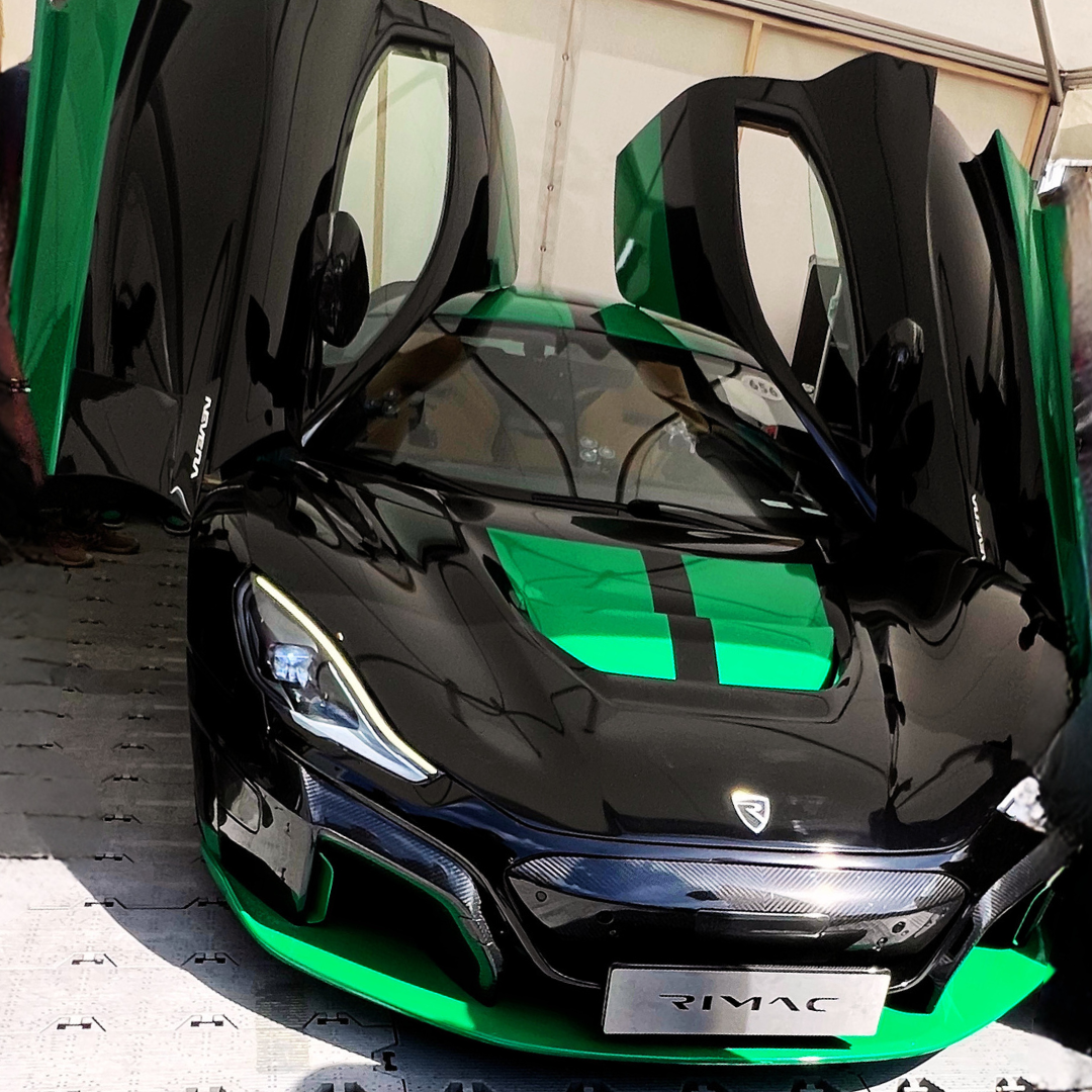 Rimac Nevera black and green hypercar