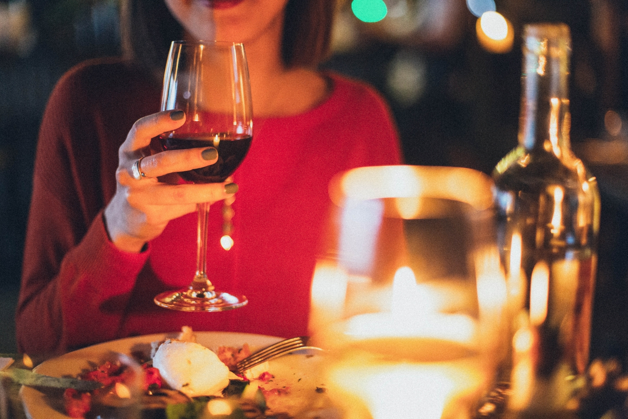 Lady drinking red wine
