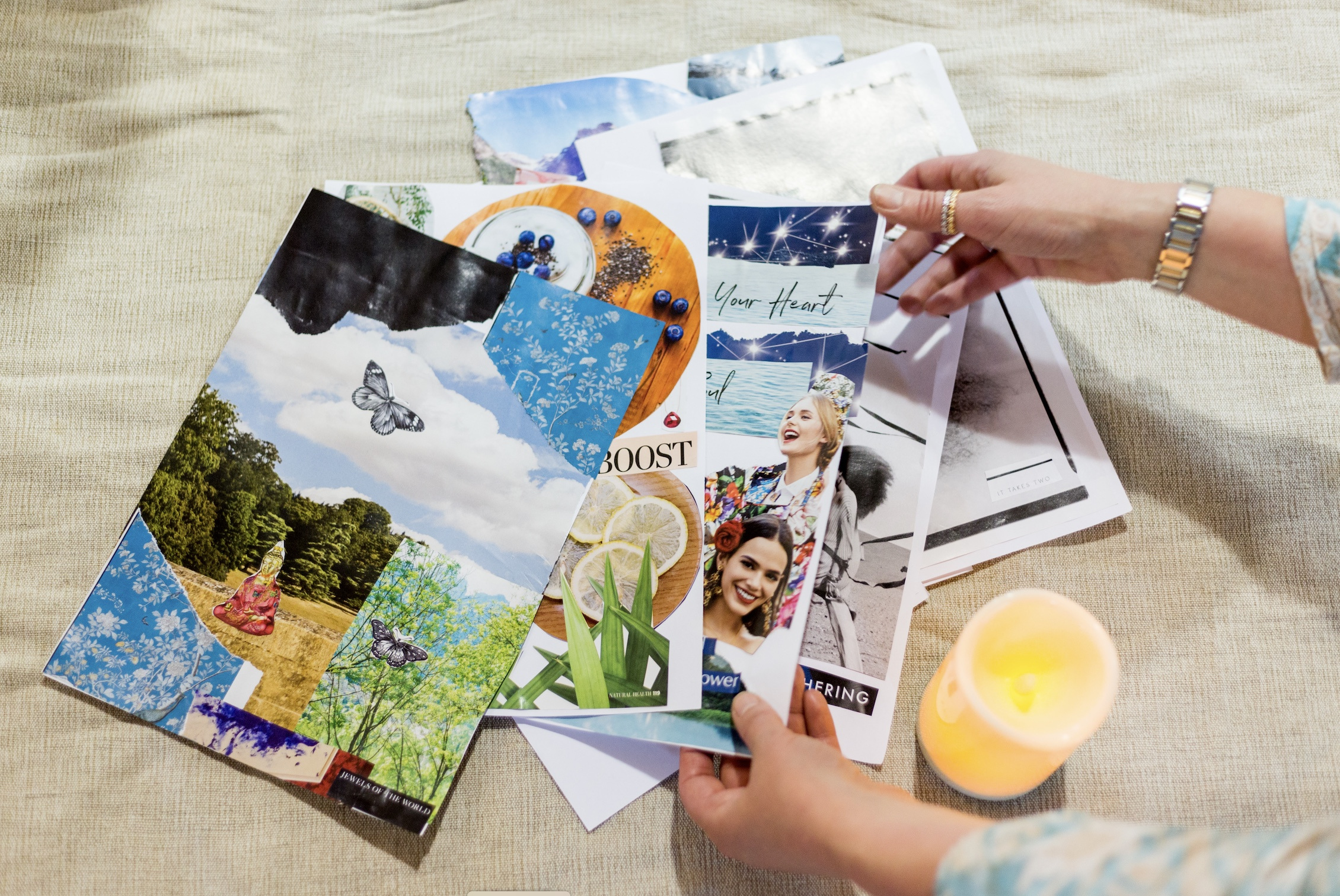 examples of the art created during an affirmation art session on a mindfulness day retreat experience