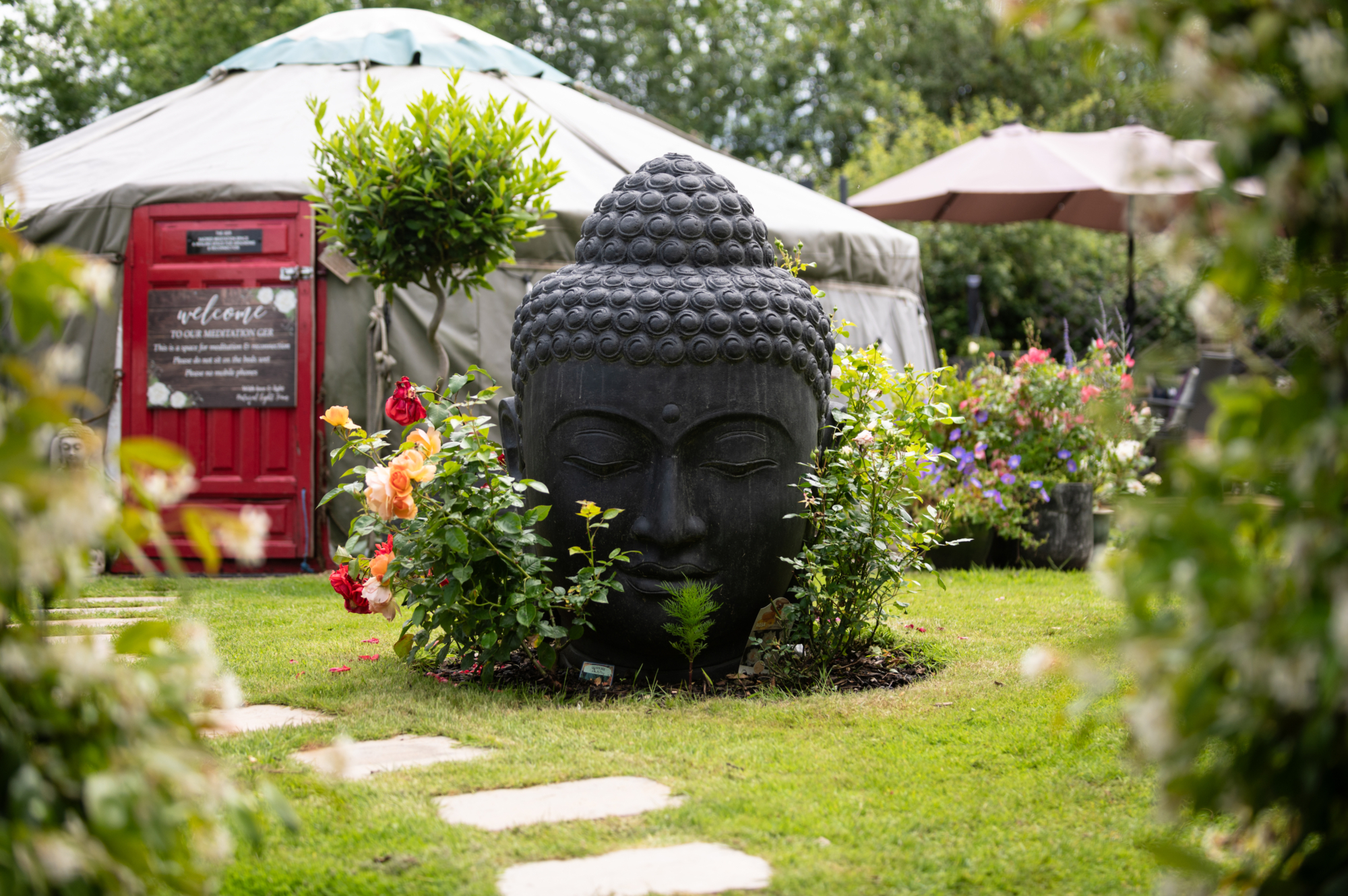 the relaxing garden area at the natural light wellness spa