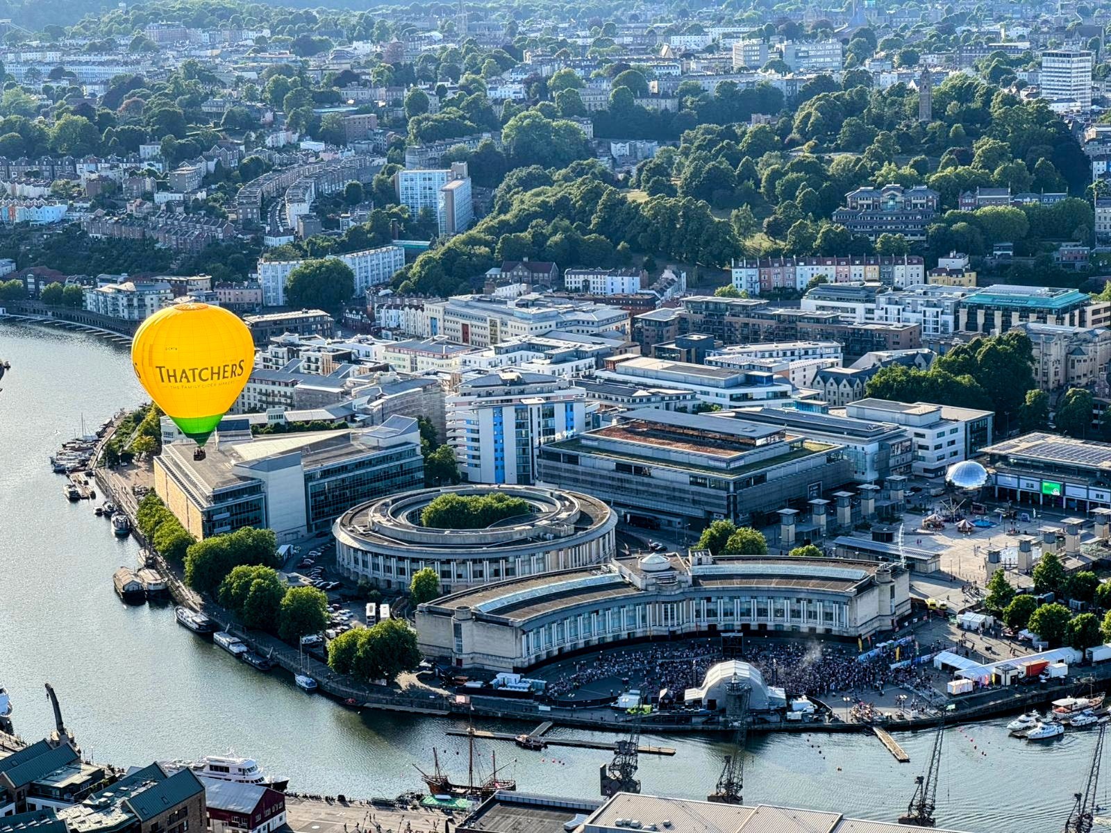 Hot air balloon flying over bristol
