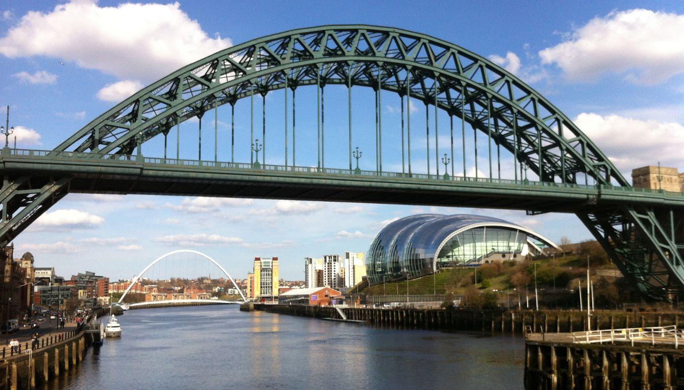 Swing bridge and tyne brdige view across the tyne from newcastle looking towards gateshead